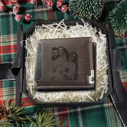 Personalized Leather Wallet Engraved Photo Short Purse Custom Folding Wallet Gifts For Him