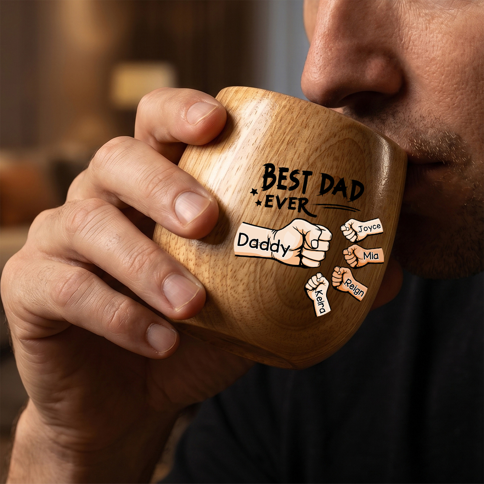 Personalized Wooden Whiskey Cup Custom with 2-6 Fist Bumps and Names