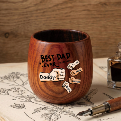 Personalized Wooden Whiskey Tumbler Men Wood Mug Custom 2-6 Names and Fist Bumps Fathers Day Birthday Gift For Dad Husband | Jessemade