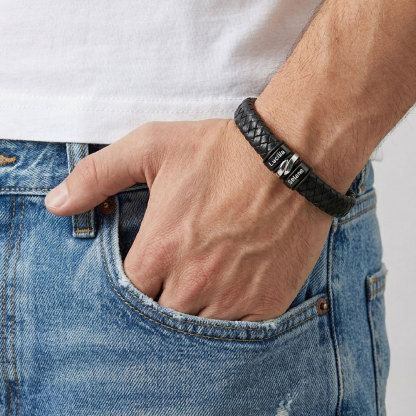 Personalized Leather Bracelet for Dad with 2–7 Names Beads and Stainless Steel Clasp Father’s Day Gift