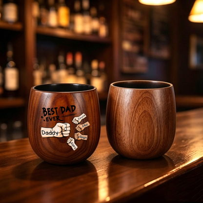 Personalized Wooden Whiskey Cup Custom with 2-6 Fist Bumps and Names