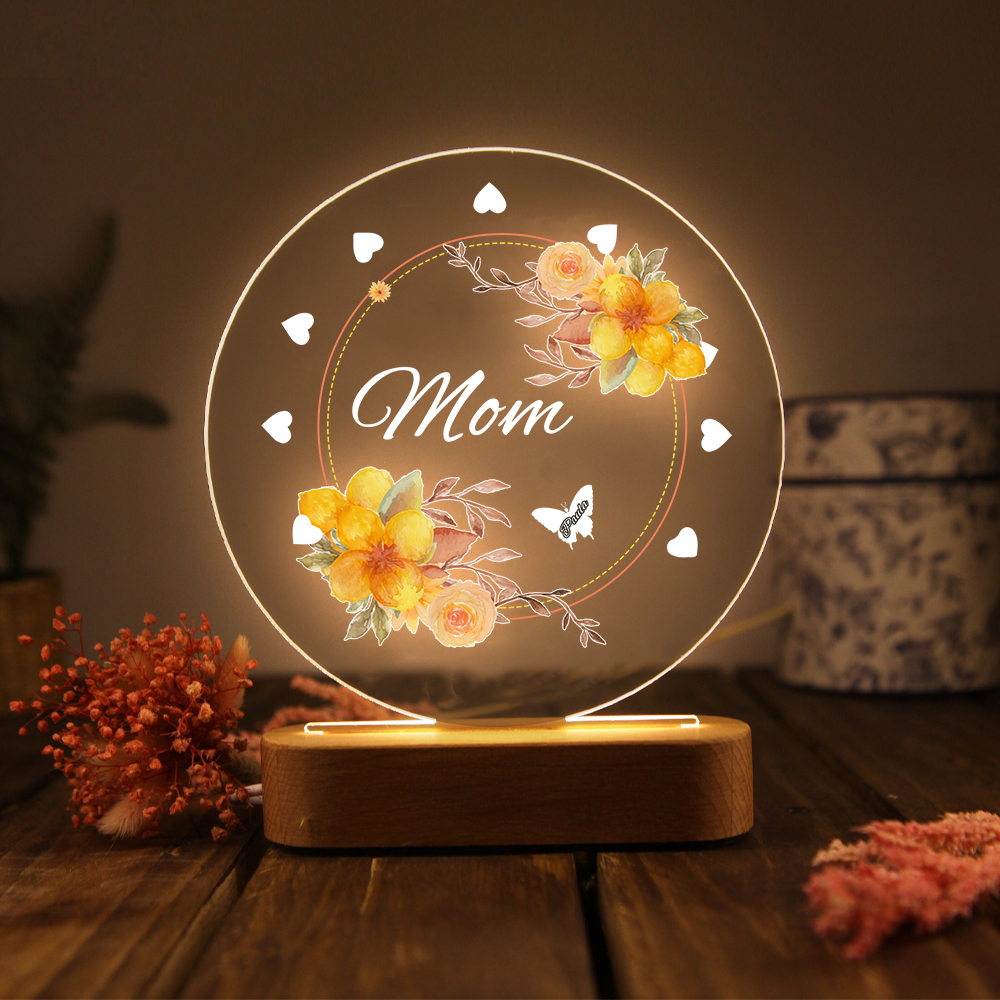 1 Name-Personalized Home Night Light Customized Family Member Names with LED Lighting Bedroom Decor for Mom