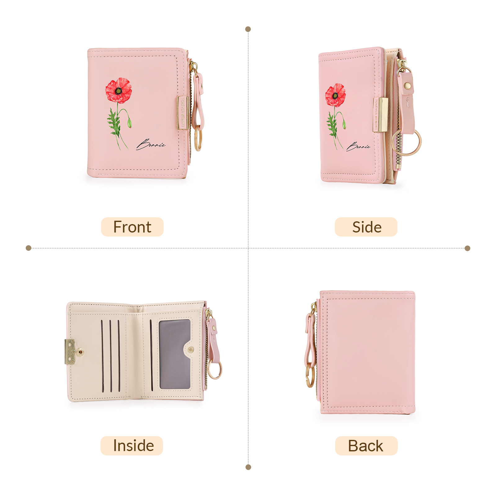 Personalized Women’s Leather Wallet Custom With Name And Birth Flower