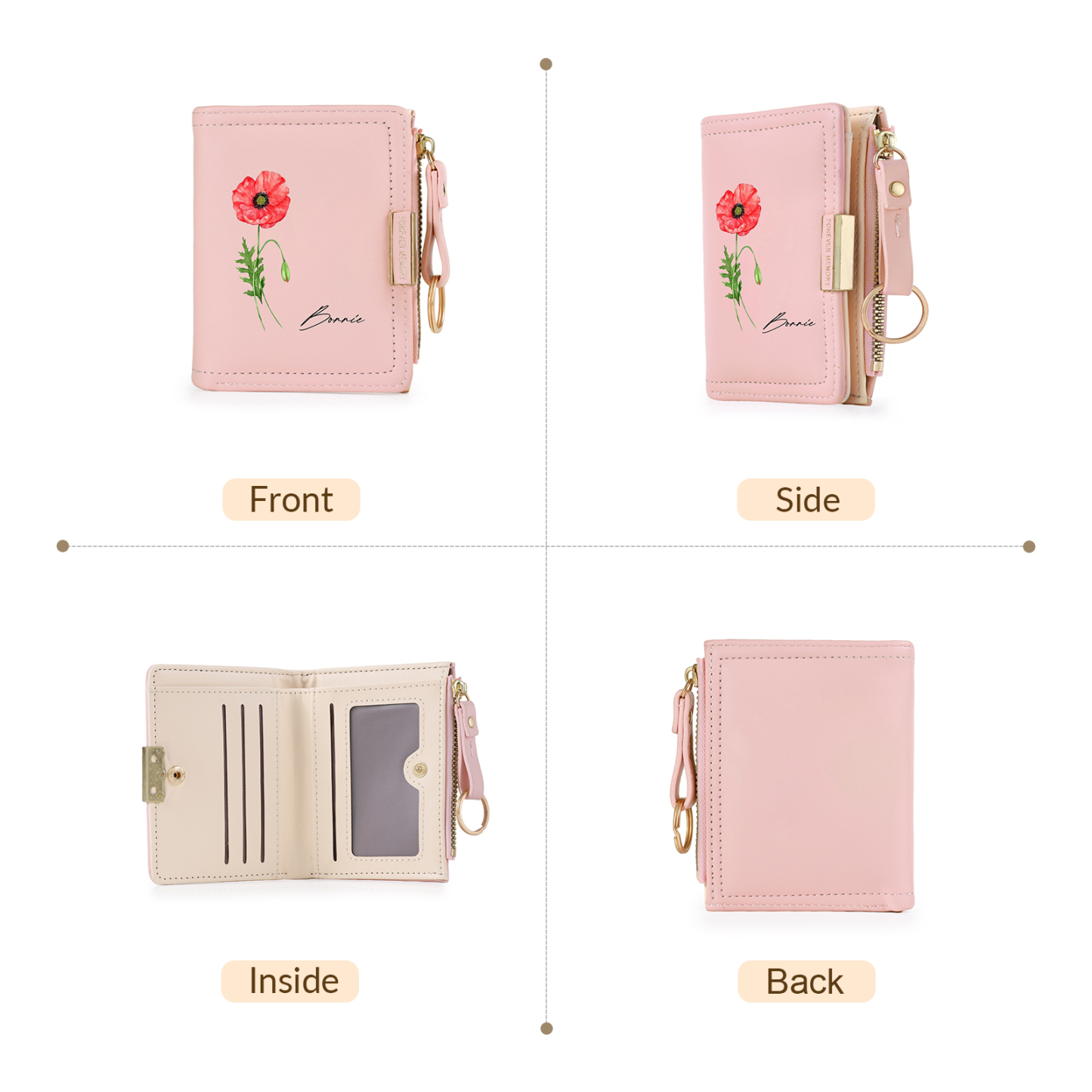 Personalized Women’s Leather Wallet Custom With Name And Birth Flower