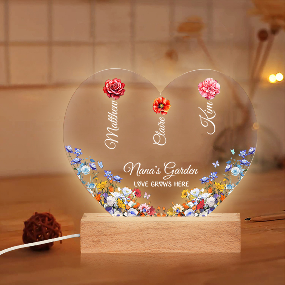 Personalized Heart LED Light – Custom 1-8 Birth Flowers & Names –  Mother’s Day Gift