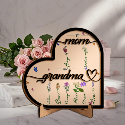 To My Mom - PersonalizedWooden Heart Keepsake Desktop Ornament "FIRST MOM NOW GRANDMA" Mothers Gifts