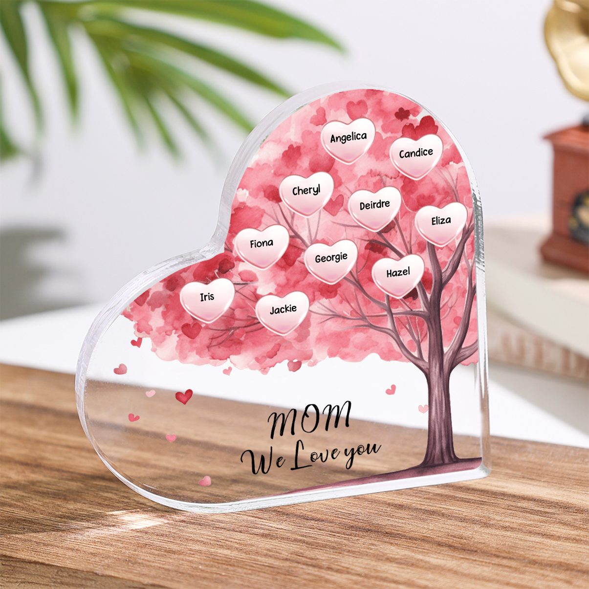 Personalized Heart Shaped Acrylic Plaque Family Tree Gift for Mom - with 1-10 names