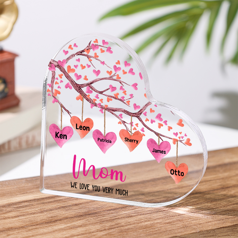 Personalized Heart Shaped Acrylic Plaque - Tree -  with 1-12 names - Gift for Mom