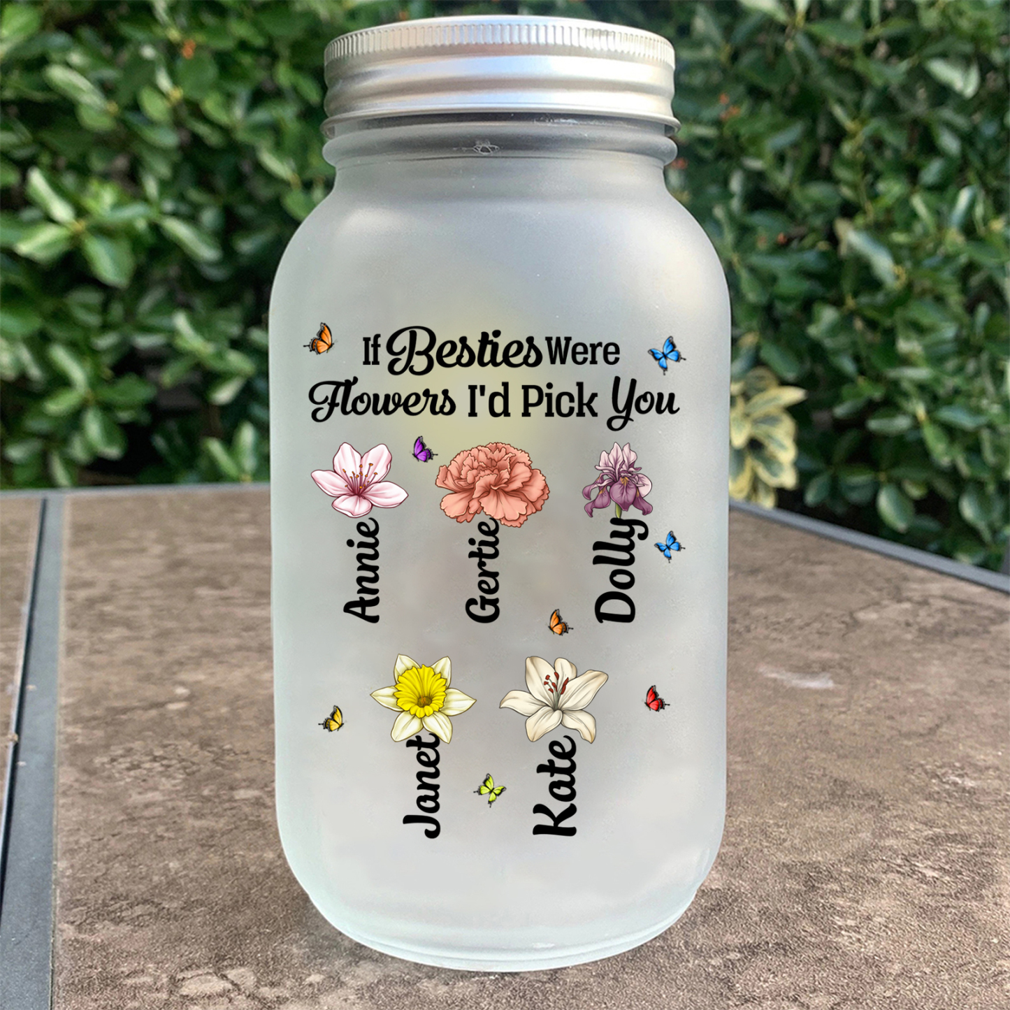 Personalised Mason Jar Light with Custom Birth Flowers & Names – Christmas Gift for Best Friends | Jessmade
