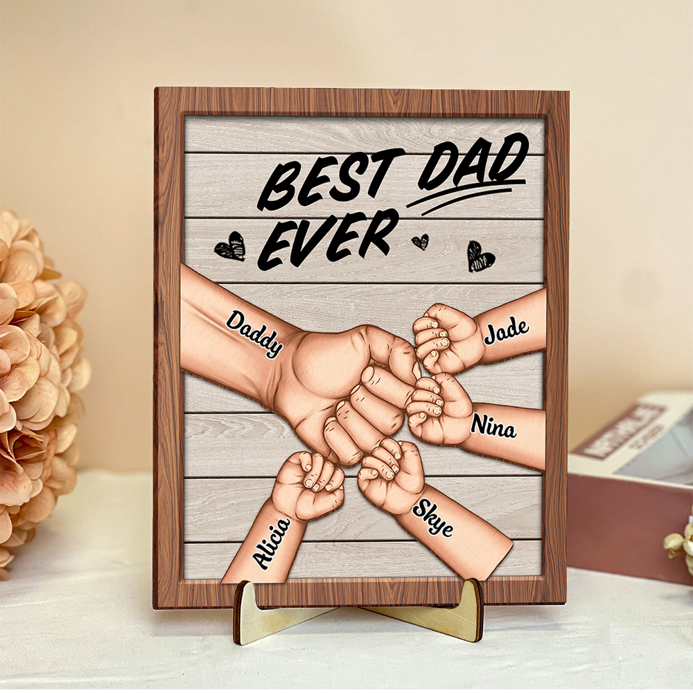 Personalized Fist Bump Name Wooden Plaque, Gift for Dad - Wooden Gaming Dad Name Art Frame For Father