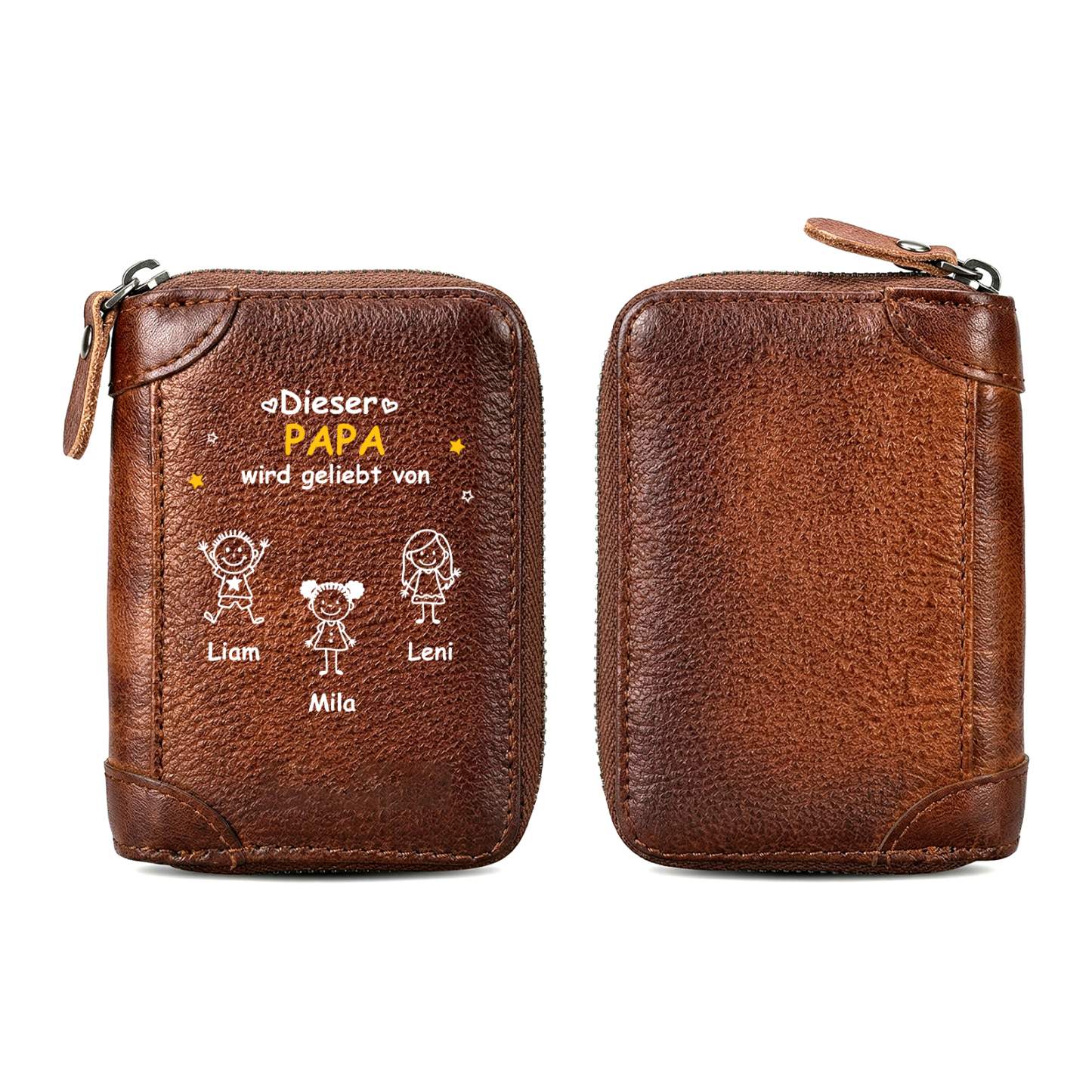 Personalized Genuine Leather Zip Card Holder Wallet for Men This DADDY is Loved By