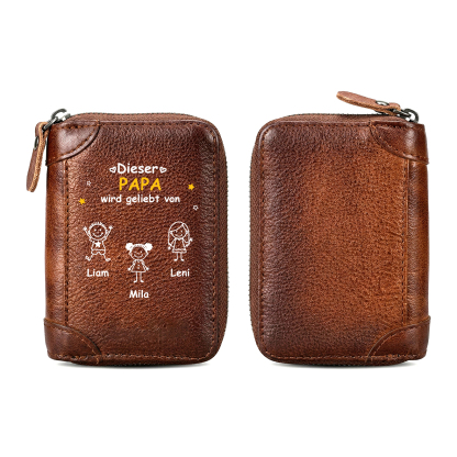 Personalized Genuine Leather Zip Card Holder Wallet for Men This DADDY is Loved By