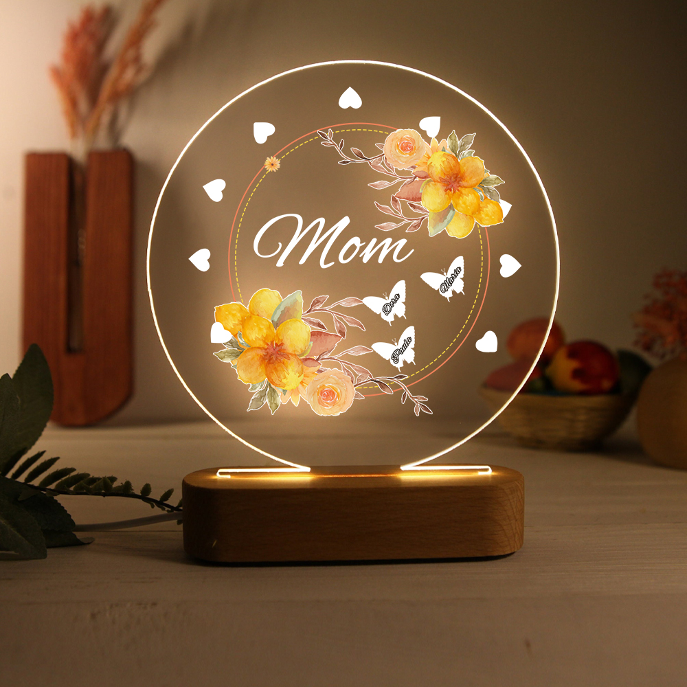 3 Name-Personalized Home Night Light Customized Family Member Names with LED Lighting Bedroom Decor for Mom