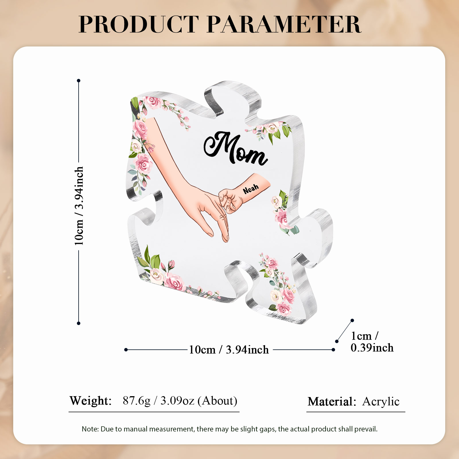 1 Name - Personalized Acrylic Heart Keepsake Customized Name Holding Hands Acrylic Plaque Ornament Mother's Day Gift for Mom