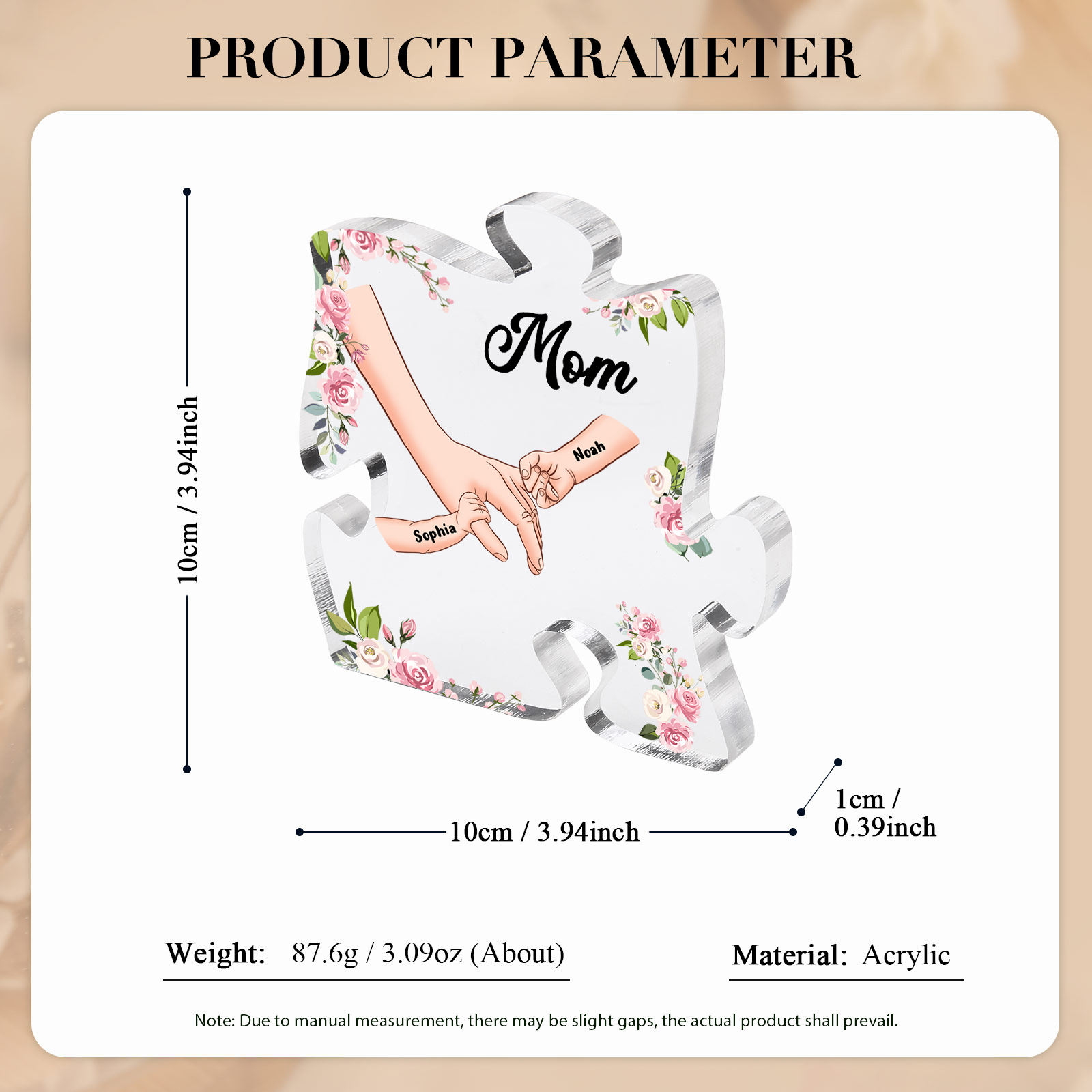 2 Name - Personalized Acrylic Heart Keepsake Customized Name Holding Hands Acrylic Plaque Ornament Mother's Day Gift for Mom