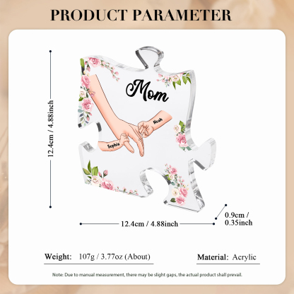 2 Name - Personalized Acrylic Heart Keepsake Customized Name Holding Hands Acrylic Plaque Ornament Mother's Day Gift for Mom