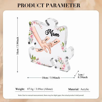 3 Name - Personalized Acrylic Heart Keepsake Customized Name Holding Hands Acrylic Plaque Ornament Mother's Day Gift for Mom