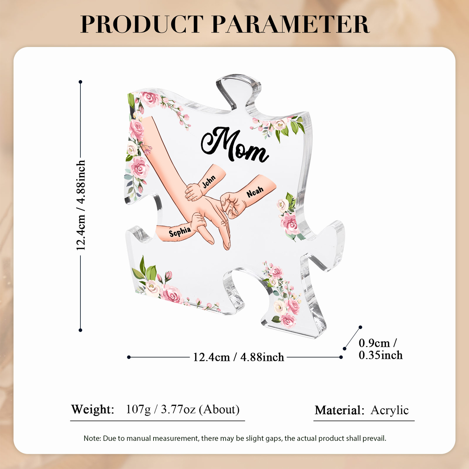 3 Name - Personalized Acrylic Heart Keepsake Customized Name Holding Hands Acrylic Plaque Ornament Mother's Day Gift for Mom