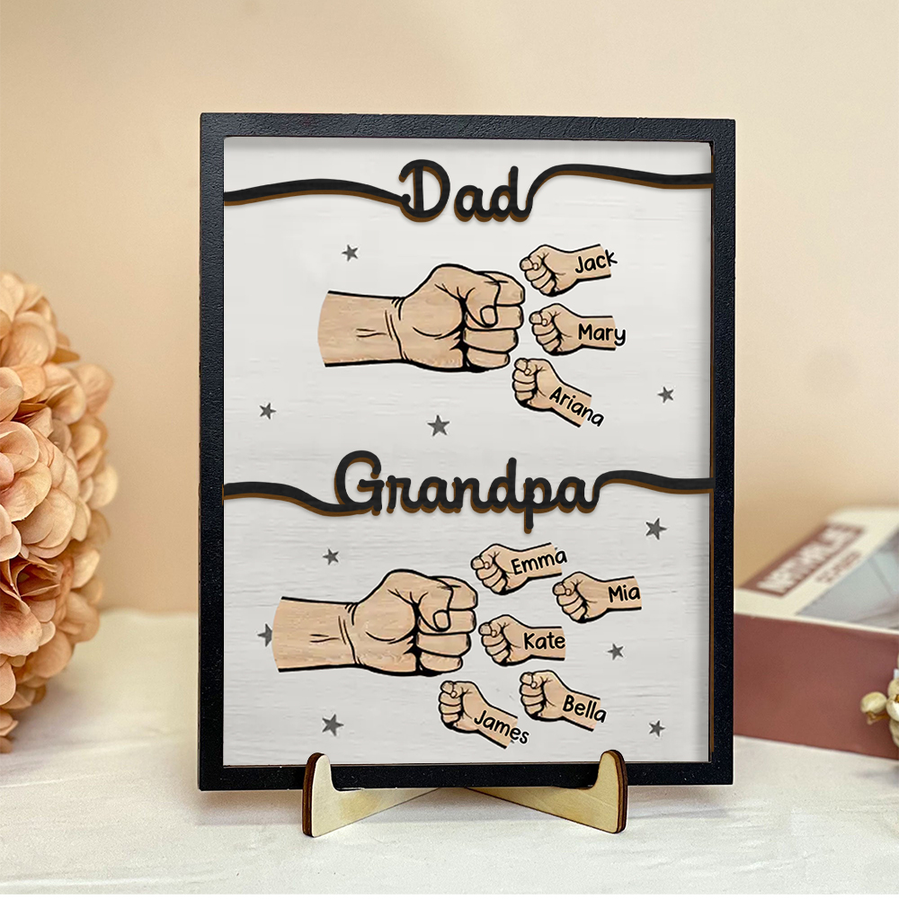 2-12 Names Personalized Fist Bump Wooden Ornaments Gift for Grandad/Dad