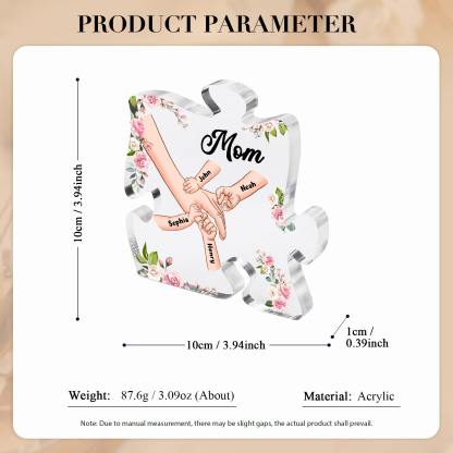 4 Name - Personalized Acrylic Heart Keepsake Customized Name Holding Hands Acrylic Plaque Ornament Mother's Day Gift for Mom