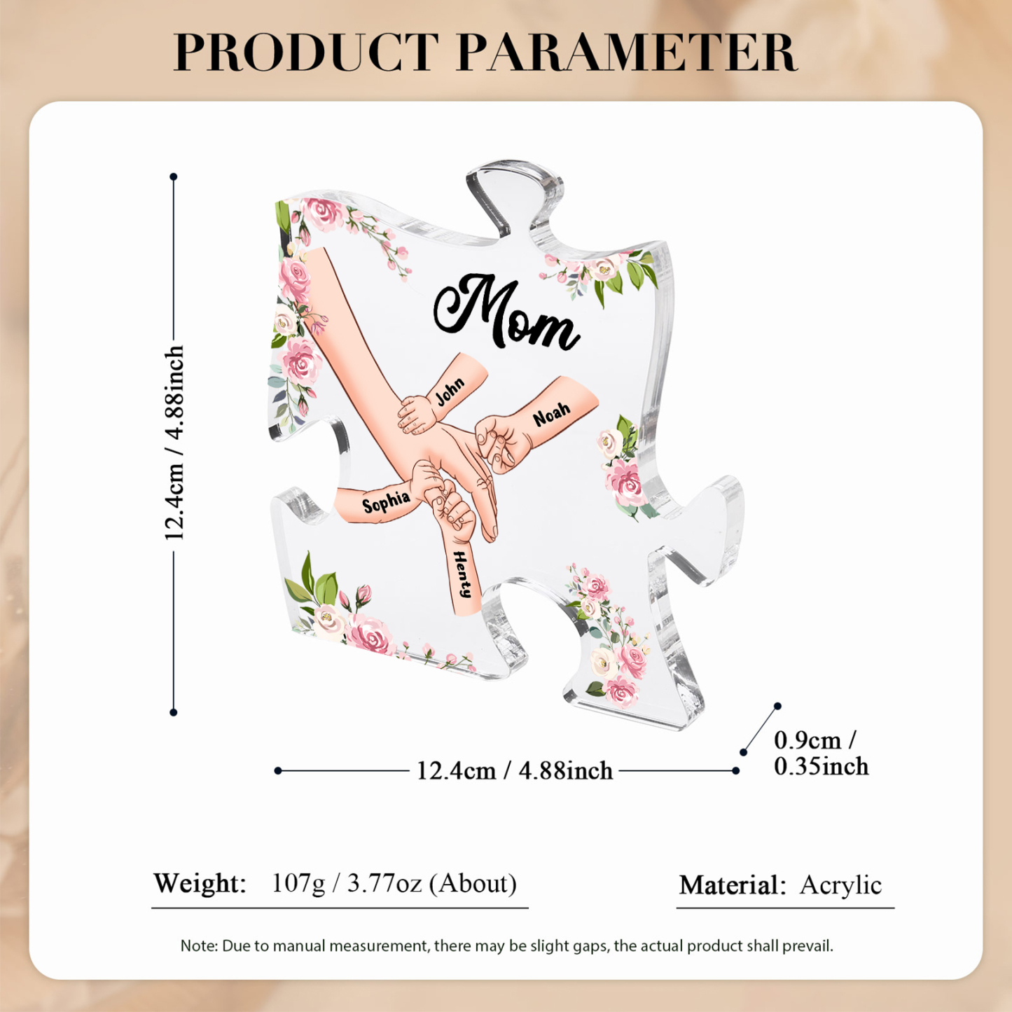 4 Name - Personalized Acrylic Heart Keepsake Customized Name Holding Hands Acrylic Plaque Ornament Mother's Day Gift for Mom