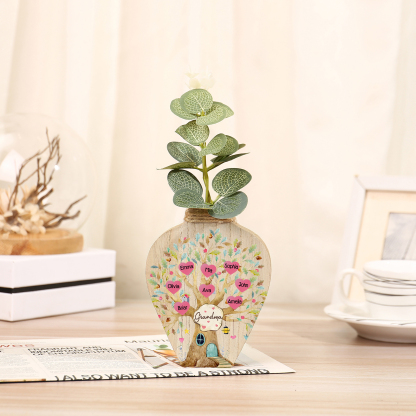 8 Names - Personalized Custom Text and Name Wooden Ornament Vase for Grandma