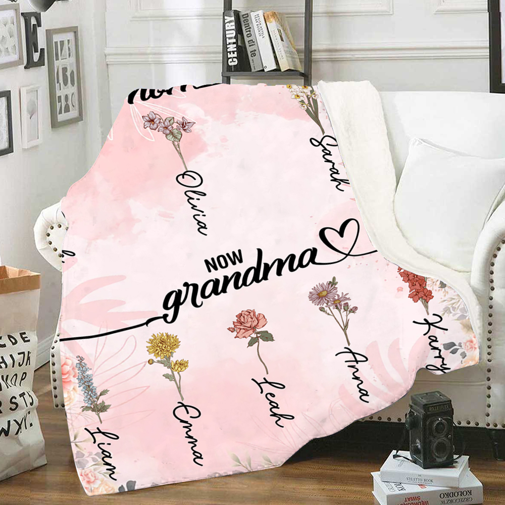 Personalized Family Blanket Custom 2-12 Name and Birth Flower Blanket - Gift for Grandma/Mom | Jessmade