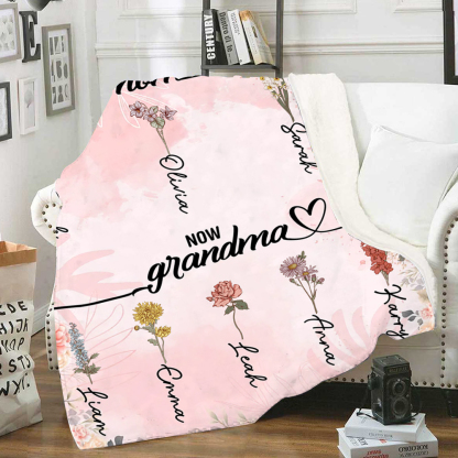 Personalized Family Blanket Custom 2-12 Name and Birth Flower Blanket - Gift for Grandma/Mom | Jessmade