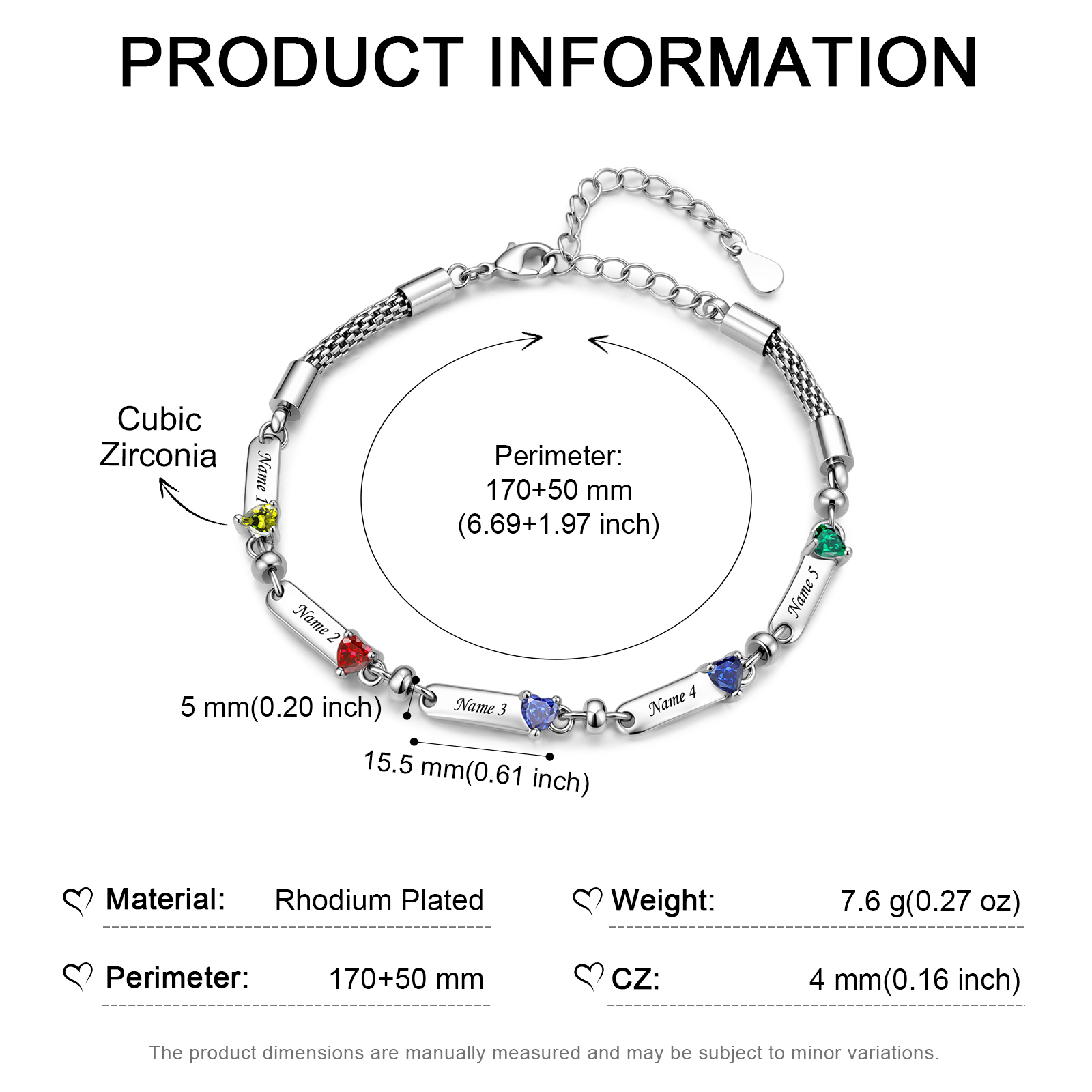 Personalized Braided Bracelet Customized With 1-5 Names And Heart-Shaped Birthstones
