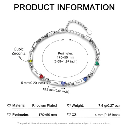 Personalized Braided Bracelet Customized With 1-5 Names And Heart-Shaped Birthstones