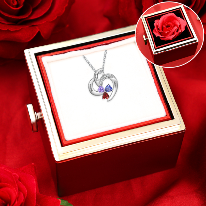Personalized Heart Shaped Necklace Customized With 3 Names and 3 Birthstones Necklace with Gift Box for Mom/Grandma | Jessemade