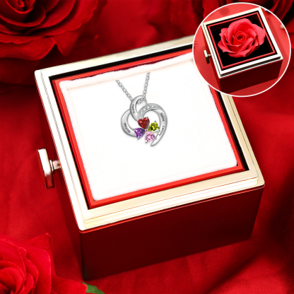 Personalized Heart Shaped Necklace Customized With 4 Names and 4 Birthstones Necklace with Gift Box for Mom/Grandma | Jessemade
