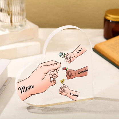 Personalized Heart Shaped Acrylic Plaque Family Tree  - with 1-7 names & flowers - Gift for Mom