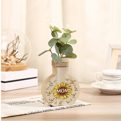 7 Names - Personalized Custom Text and Name Butterfly Style Wooden Decorative Vase as a Gift for Mom