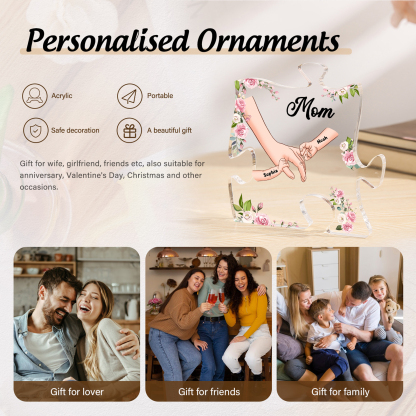 2 Name - Personalized Acrylic Heart Keepsake Customized Name Holding Hands Acrylic Plaque Ornament Mother's Day Gift for Mom