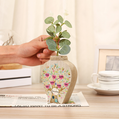 7 Names - Personalized Custom Text and Name Wooden Ornament Vase for Grandma