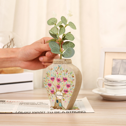 8 Names - Personalized Custom Text and Name Wooden Ornament Vase for Grandma