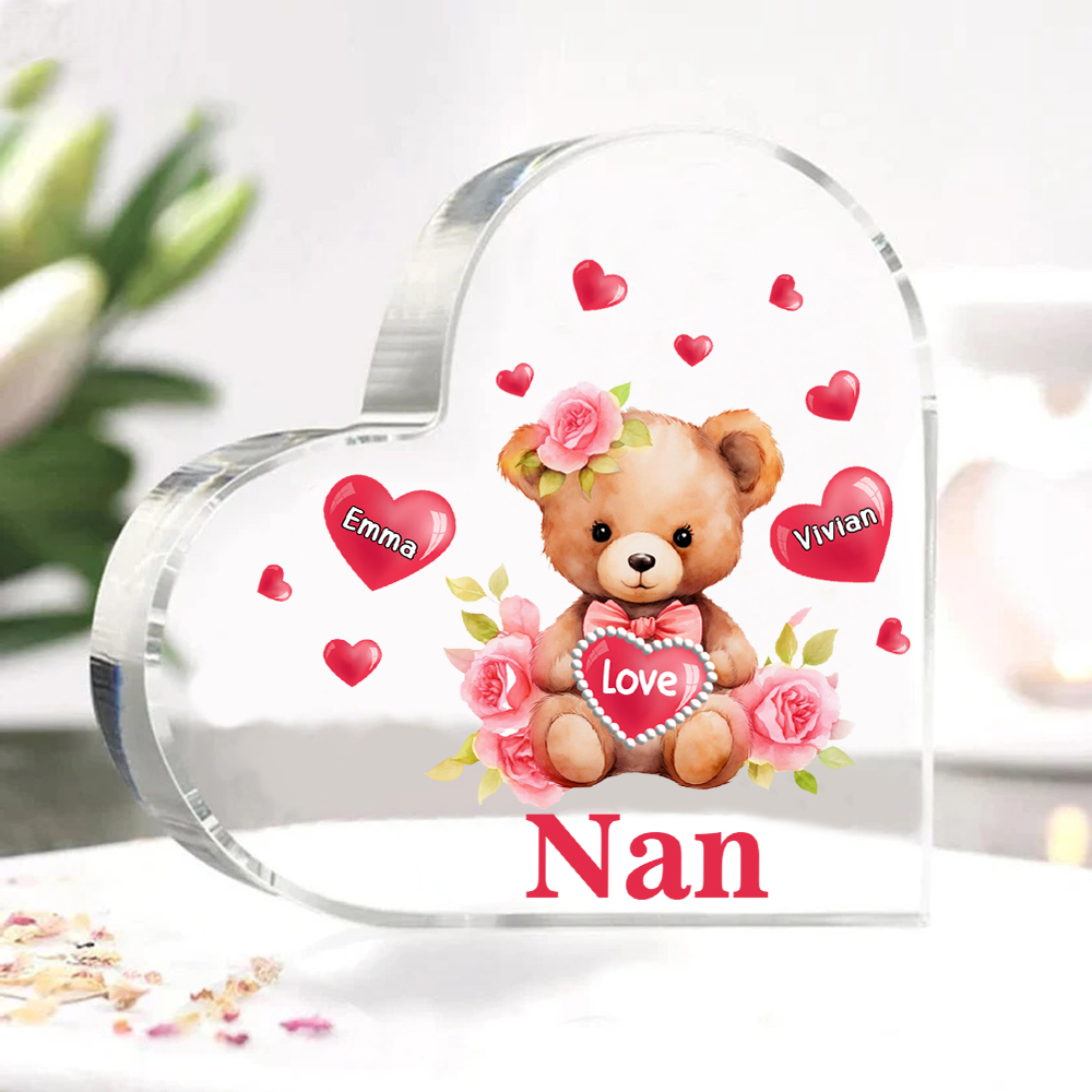 2 Names-Personalized Bear Acrylic Heart Keepsake Custom Text Acrylic Plaque Ornaments Gifts for Nan