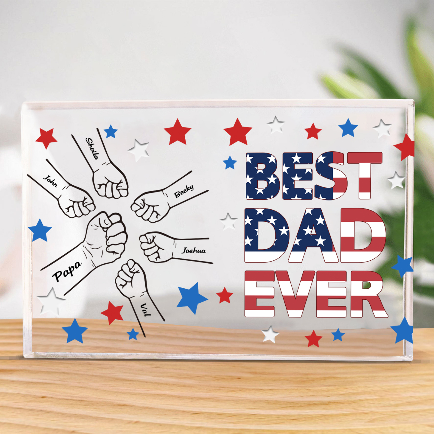 Jessemade UK 6 Names - Personalized Fist Family Acrylic Keepsake Customized Name Acrylic Home Decor Gift for Dad 23.99 n6