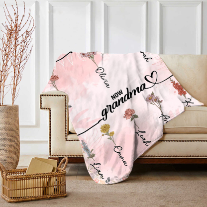 Personalized Family Blanket Custom 2-12 Name and Birth Flower Blanket - Gift for Grandma/Mom | Jessmade