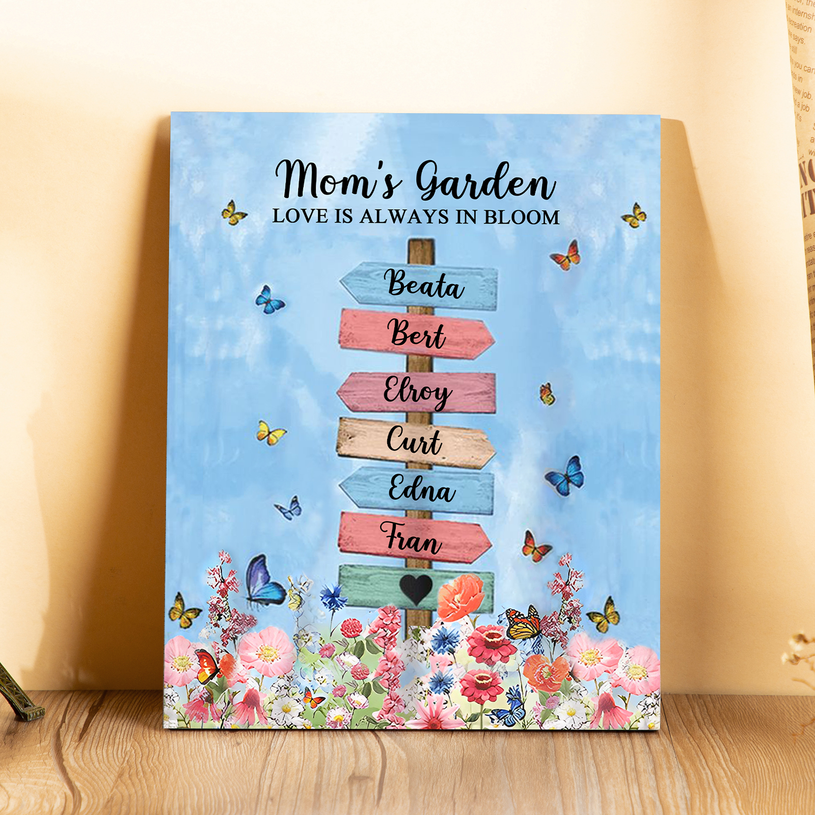 6 Names - Personalized Cute Elephant Style Home Frame Wooden Ornament with Customizable Text for Mom