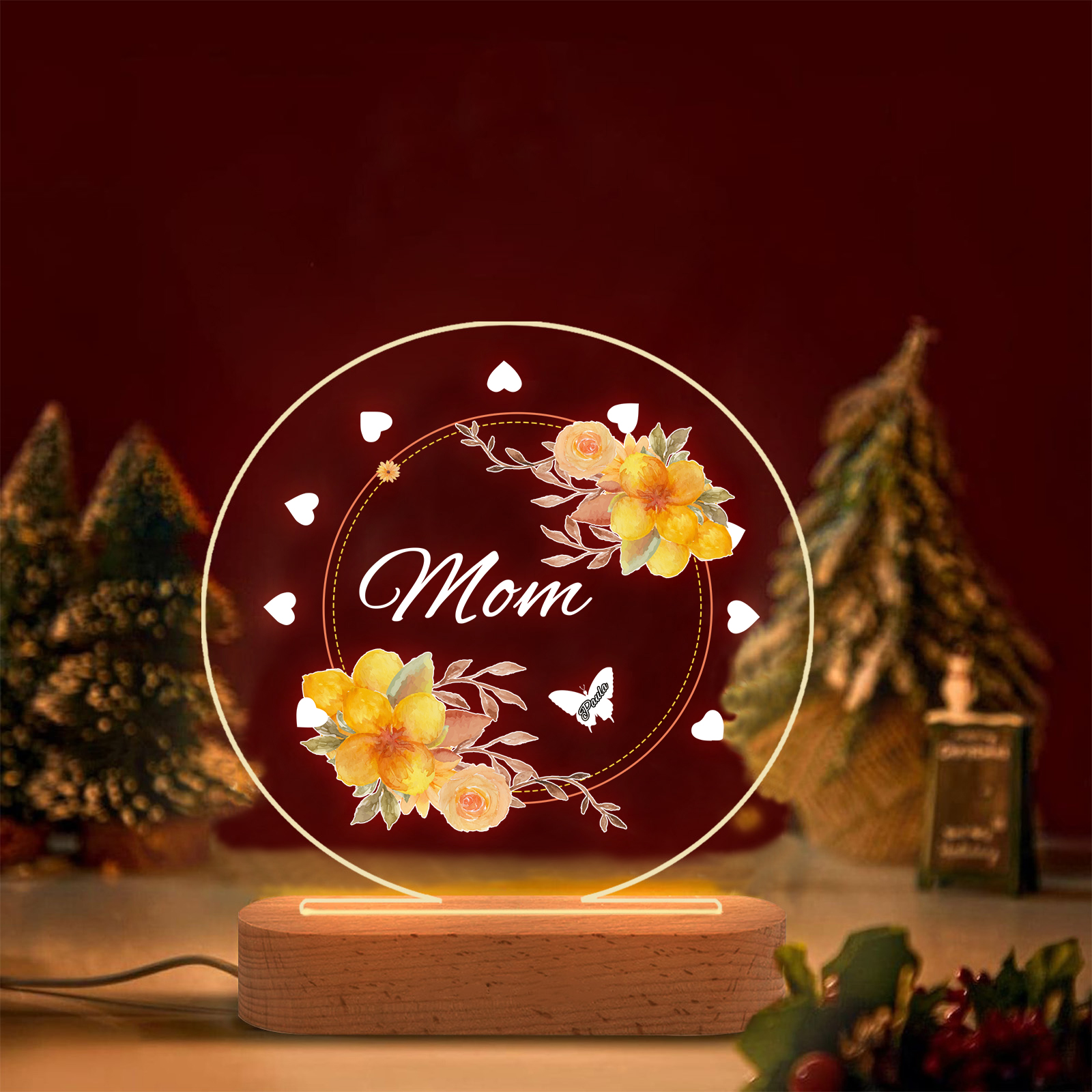 1 Name-Personalized Home Night Light Customized Family Member Names with LED Lighting Bedroom Decor for Mom