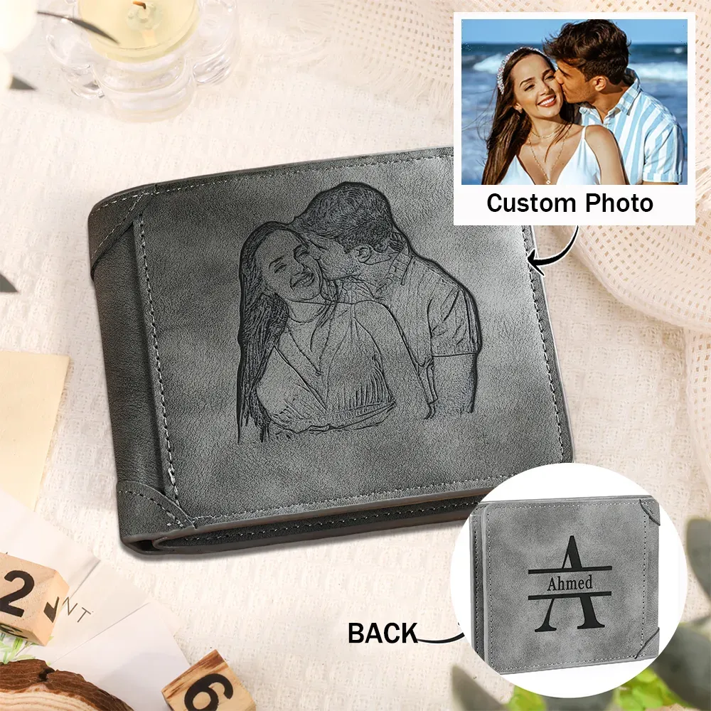 Personalized Men's Wallet with Custom Photo & Name & Letter PU Leather Wallet Couple Gift for Him | Jessemade