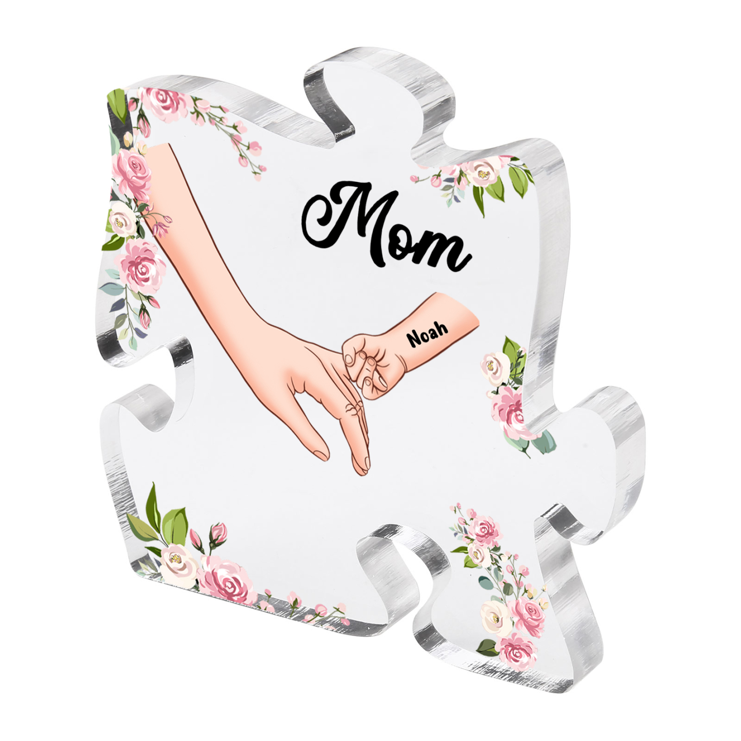 1 Name - Personalized Acrylic Heart Keepsake Customized Name Holding Hands Acrylic Plaque Ornament Mother's Day Gift for Mom