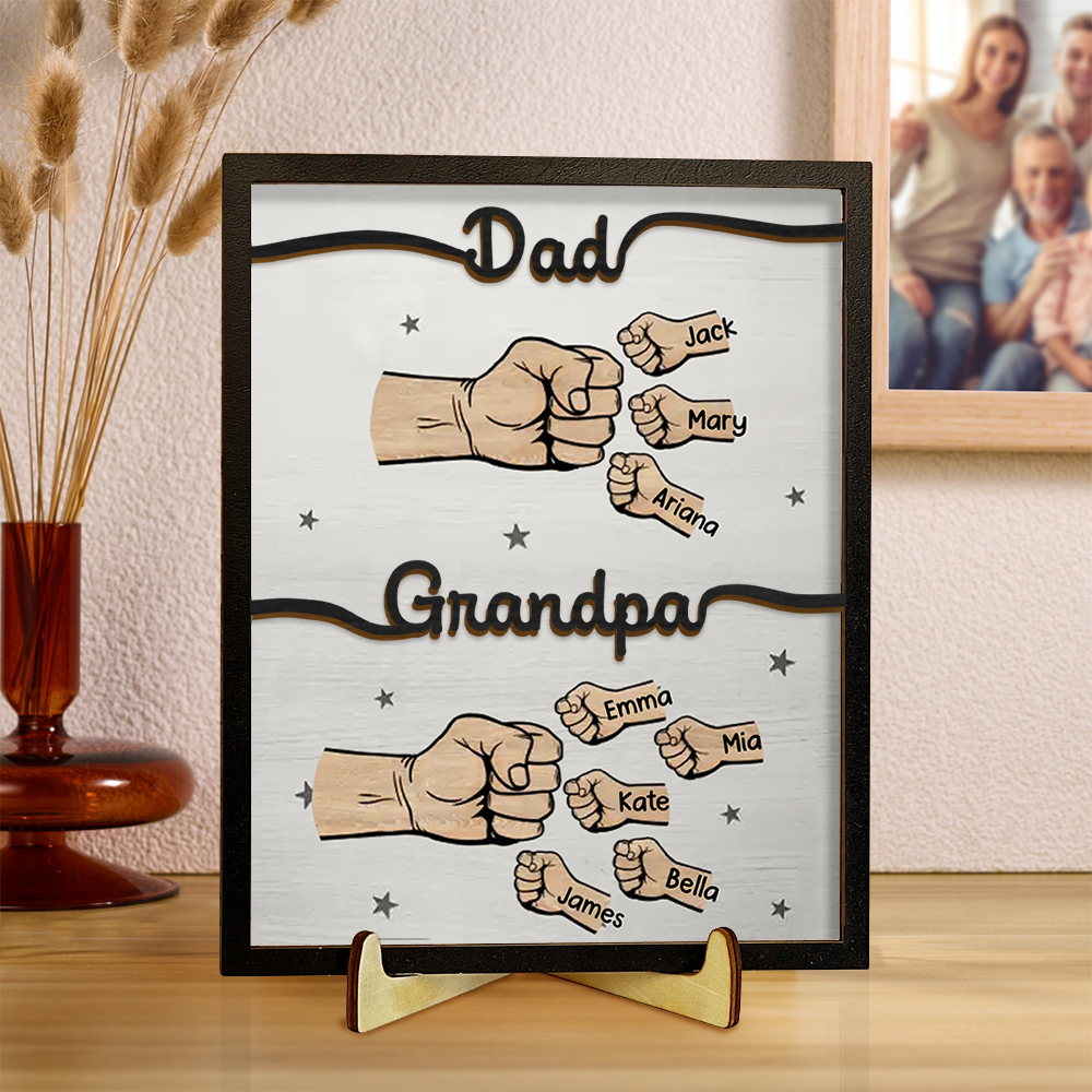 2-12 Names Personalized Fist Bump Wooden Ornaments Gift for Grandad/Dad