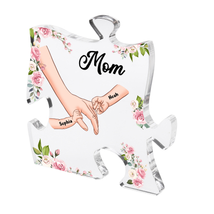 2 Name - Personalized Acrylic Heart Keepsake Customized Name Holding Hands Acrylic Plaque Ornament Mother's Day Gift for Mom