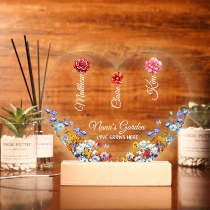 Personalized Heart LED Light – Custom 1-8 Birth Flowers & Names –  Mother’s Day Gift
