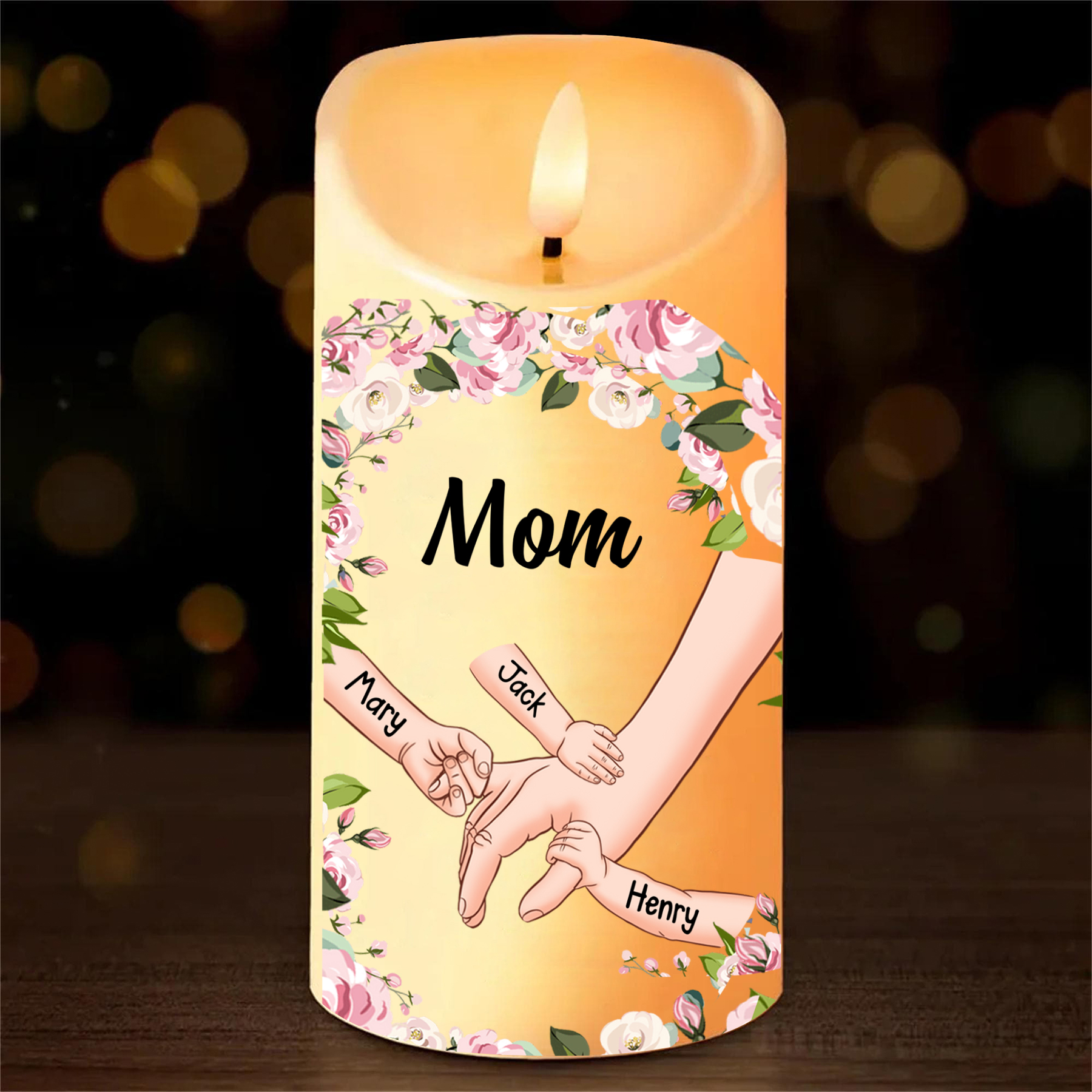 LED Candle – Personalized with 1-6 Names – Thoughtful Mother’s Day Gift for Mom