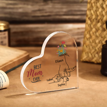 Personalized Heart Shaped Acrylic Plaque Family Tree Gift for Mom - with 1-12 names & 2 text & 2 colors