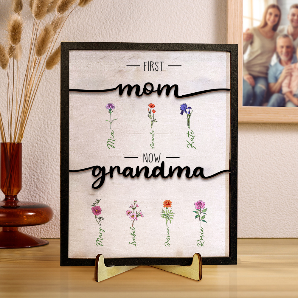 Personalized Love Connection Style Home Frame Wooden Decoration - with 1-10 Names & birthflowers- for Mother's Day